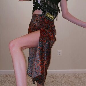 Nasty Gal Silky Leopard Print Skirt - Red and Black